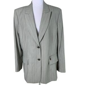 Kasper Size 18 Women's Blazer Jacket Gray White Striped Lined Career Office